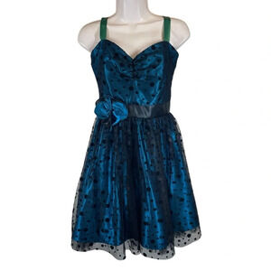 Jessica McClintock for Gunne Sax prom dress velvet polka dot blue size 5